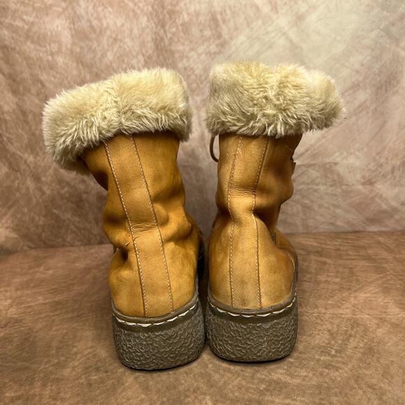 BareTraps Wanderer Suede Leather Faux Fur Lace Up Ankle Boots Brown Winter Ski - Picture 6 of 14